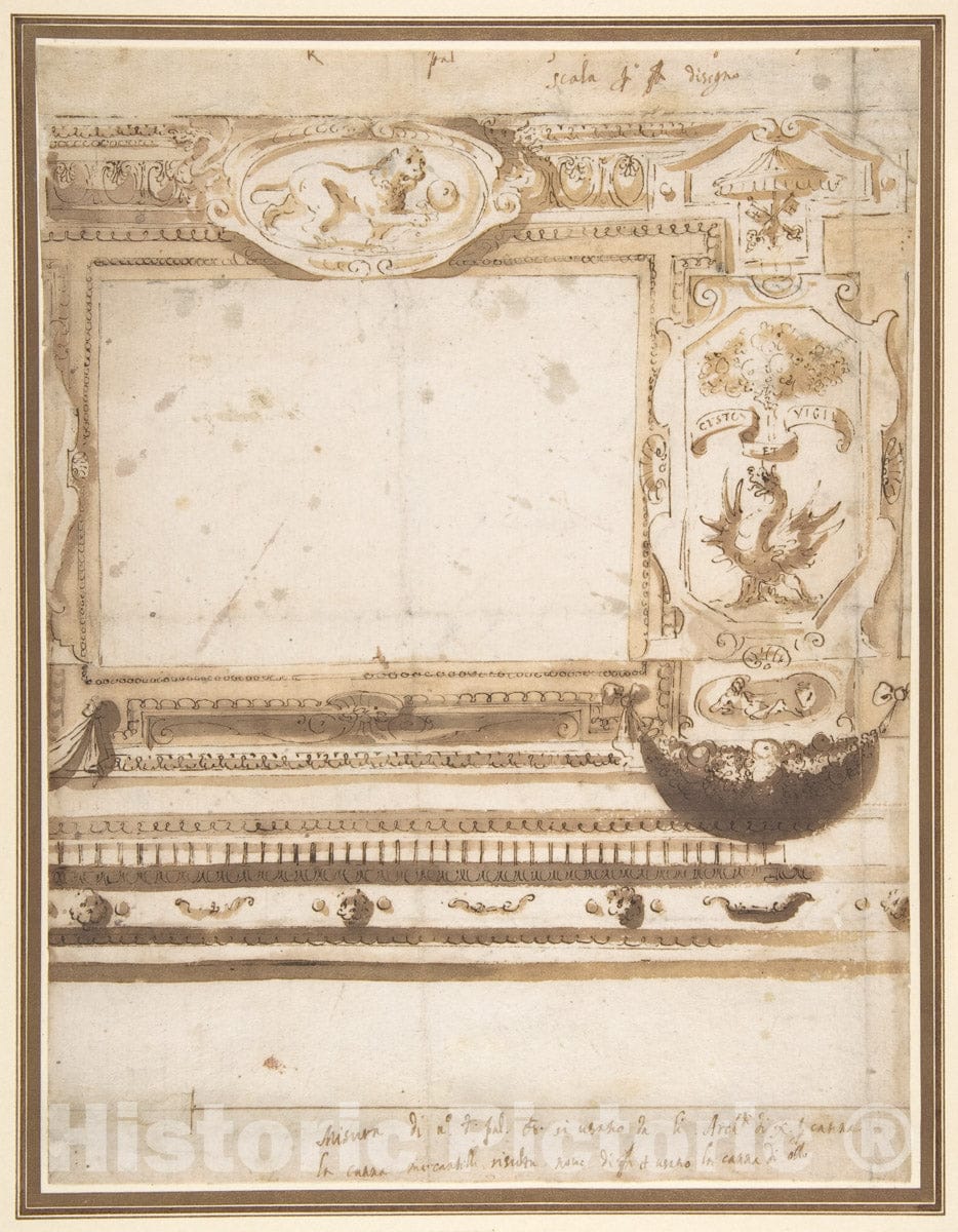 Art Print : Giovanni Guerra - Design for a Wall Decoration with The Coat of Arms of The Borghese Family. : Vintage Wall Art