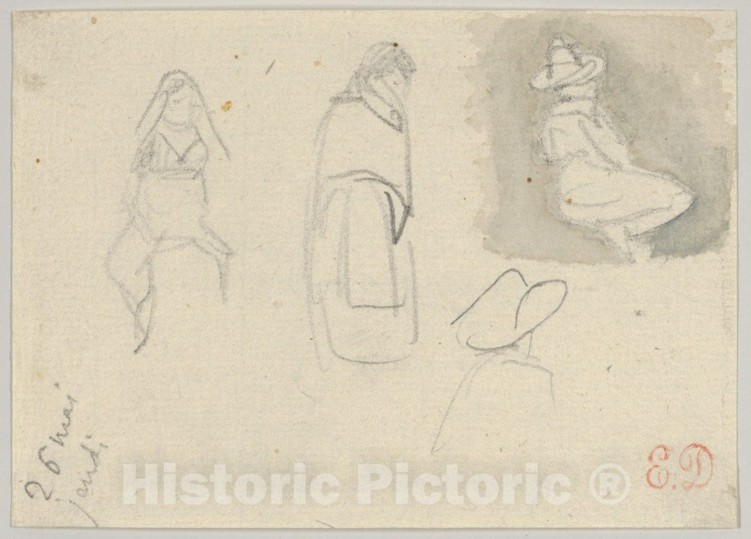 Art Print : Eugène Delacroix - Sketches of Four Figures, Spain : Vintage Wall Art