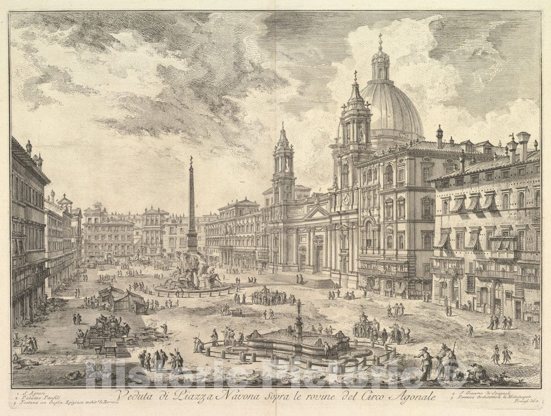 Art Print : Giovanni Battista Piranesi - Piazza Navona with S. Agnese on The Right : Vintage Wall Art