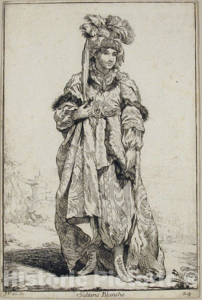 Art Print : Sultane Blanche and Le Grand Visir - Artist: Joseph Marie Vien - Created: 1748 : Vintage Wall Art