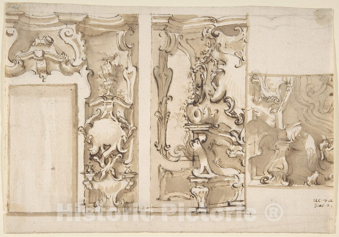 Art Print : Italian, 18th Century - Design for Wall Elevation and Ceiling : Vintage Wall Art