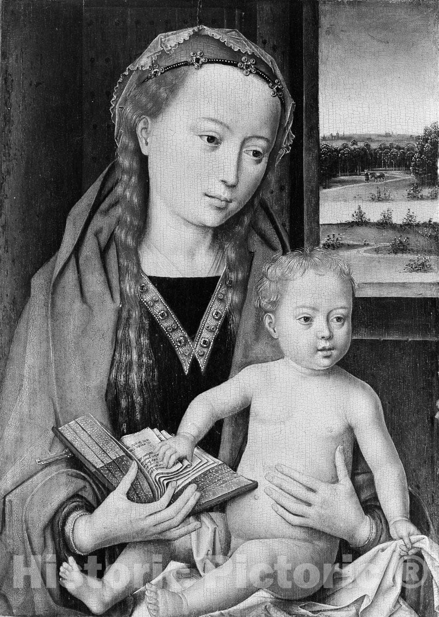 Art Print : Style of Hans Memling - Virgin and Child : Vintage Wall Art
