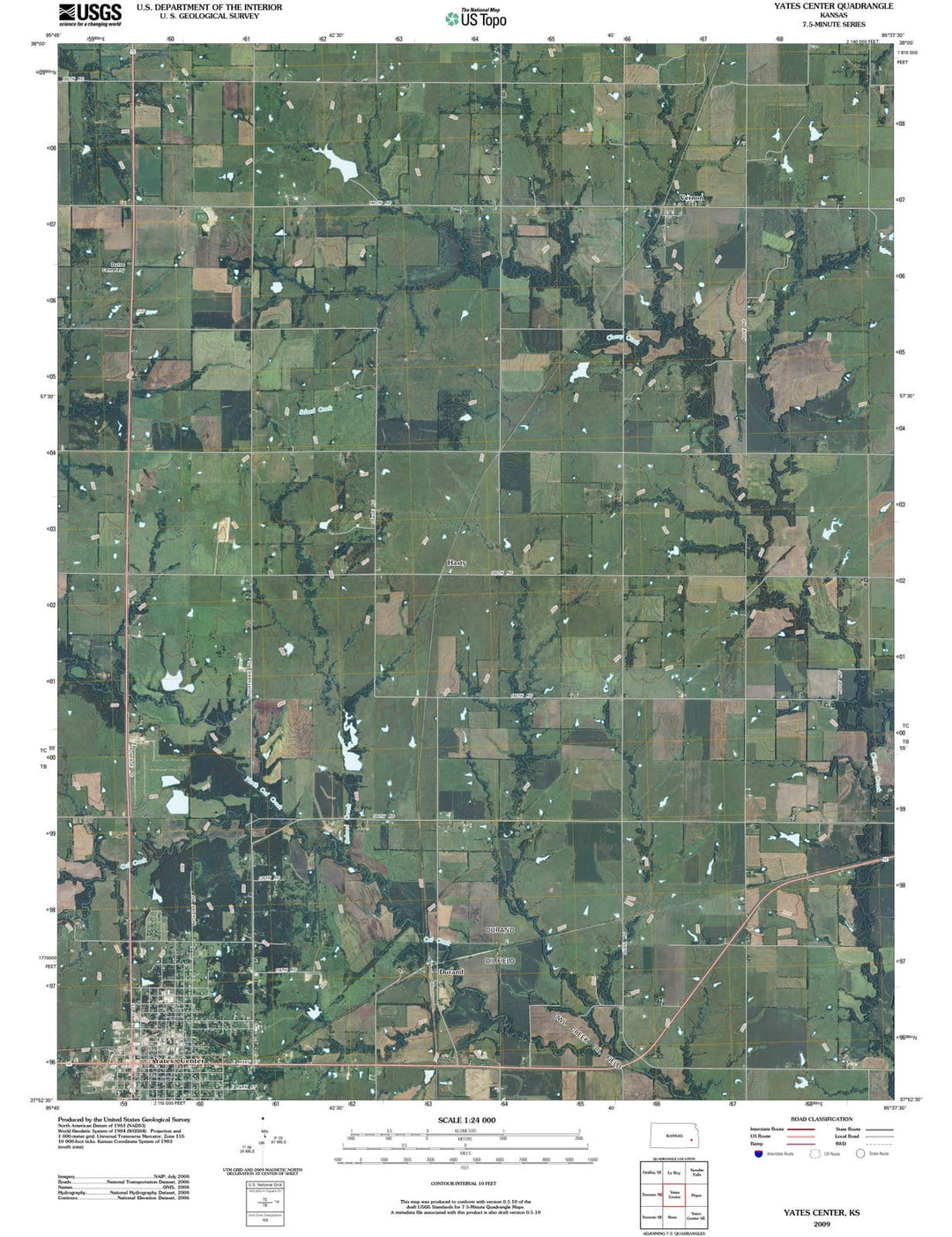 2009 Yates Center, KS - Kansas - USGS Topographic Map
