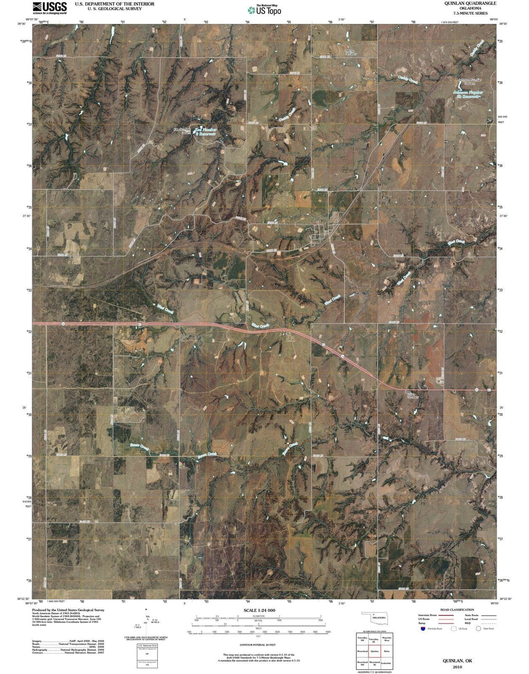 2010 Quinlan, OK - Oklahoma - USGS Topographic Map