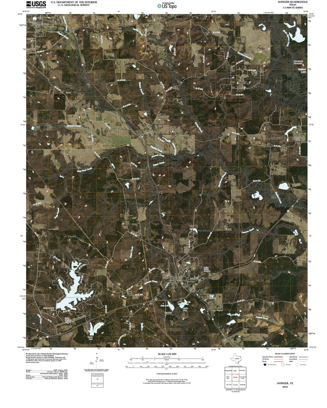 2010 Avinger, TX - Texas - USGS Topographic Map
