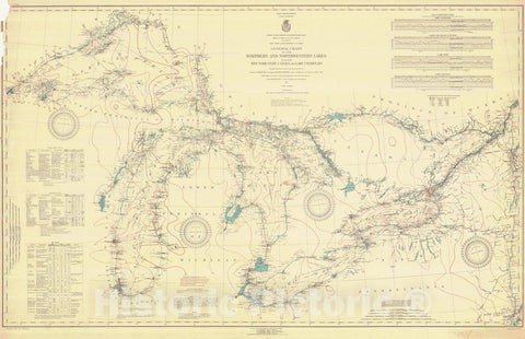 Historic Nautical Map - General Chart Of The Northern And Northwestern Lakes Including New York State Canals And Lake Champlain, 1921 NOAA Chart - Vintage Wall Art