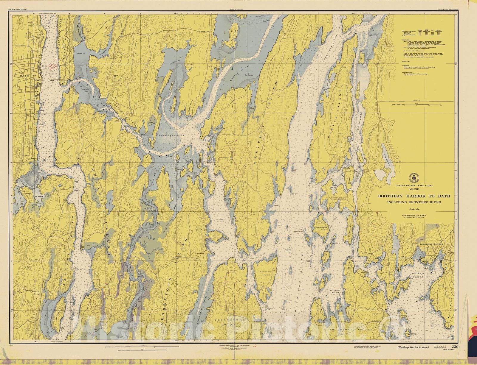 Historic Nautical Map Boothbay Harbor To Bay, 1946 NOAA Chart Vint