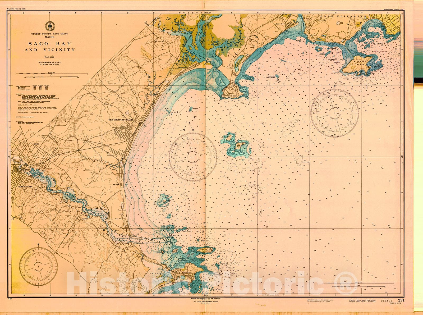 Historic Nautical Map Saco Bay And Vicinity, 1945 NOAA Chart Vinta