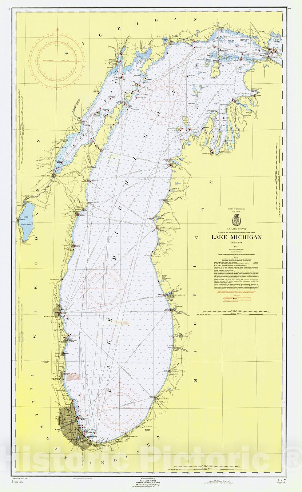 Historic Nautical Map Lake Michigan General, 1957 NOAA Chart Vin