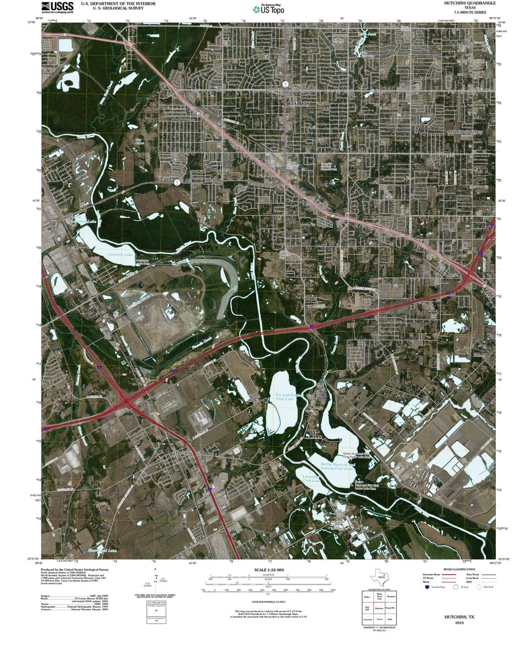 2010 Hutchins, TX - Texas - USGS Topographic Map