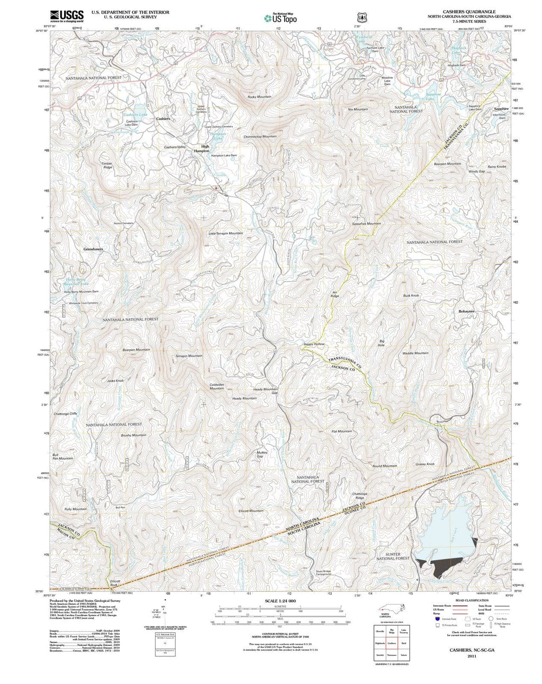 2011 Cashiers, NC - North Carolina - USGS Topographic Map
