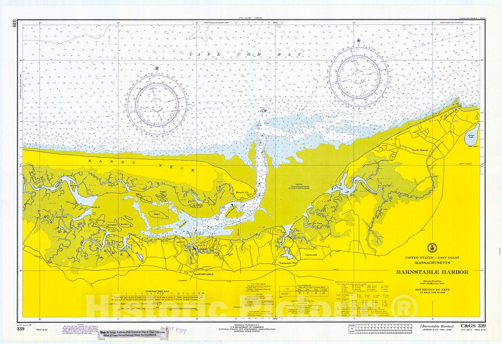 Barnstable Harbor 1971 Nautical Chart Map Print Historic Pictoric