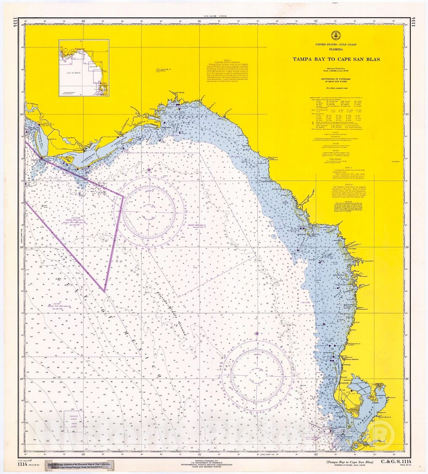 Historic Nautical Map Tampa Bay To Cape San Blas, 1967 NOAA Chart