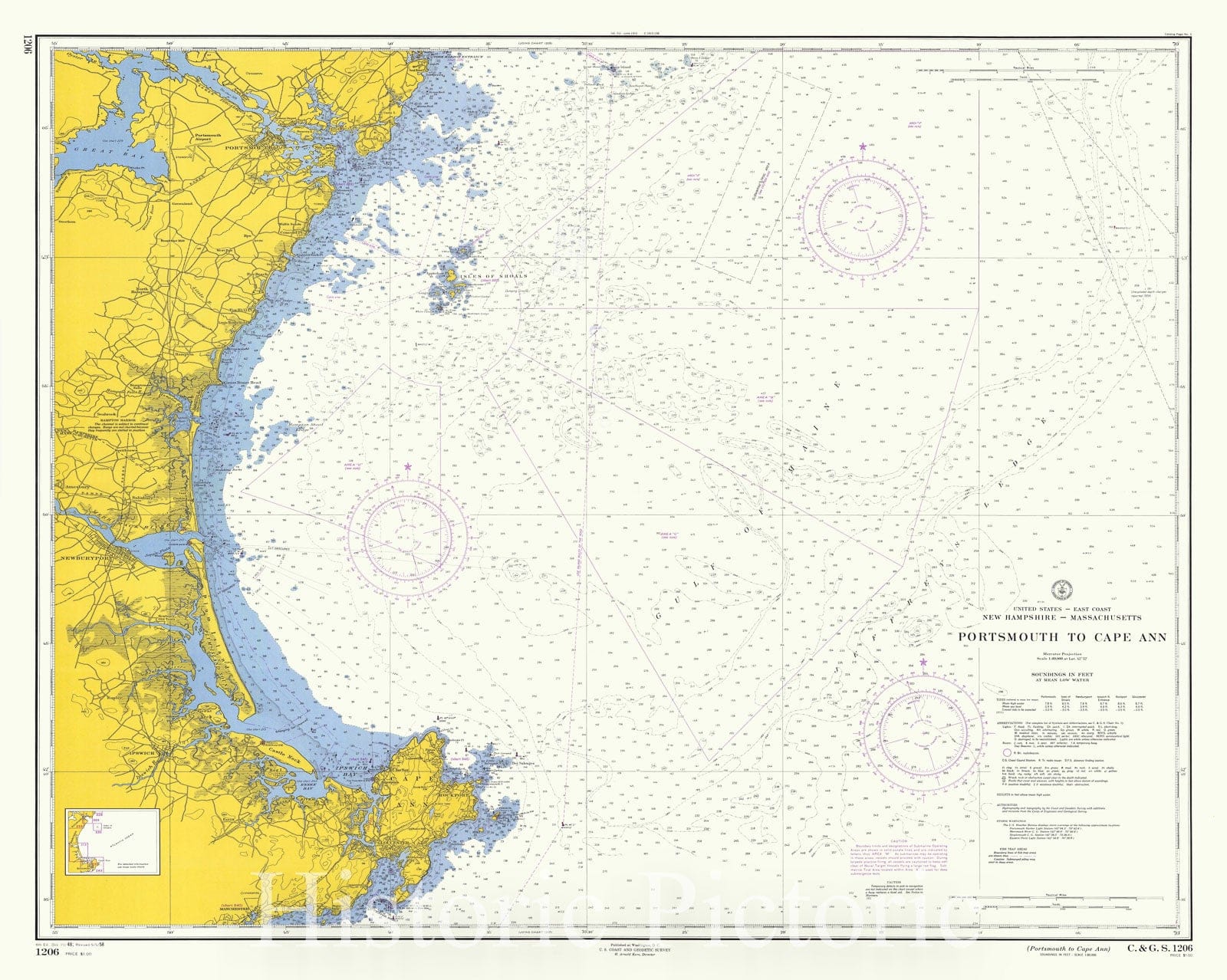 Historic Nautical Map Portsmouth To Cape Ann, 1958 NOAA Chart New