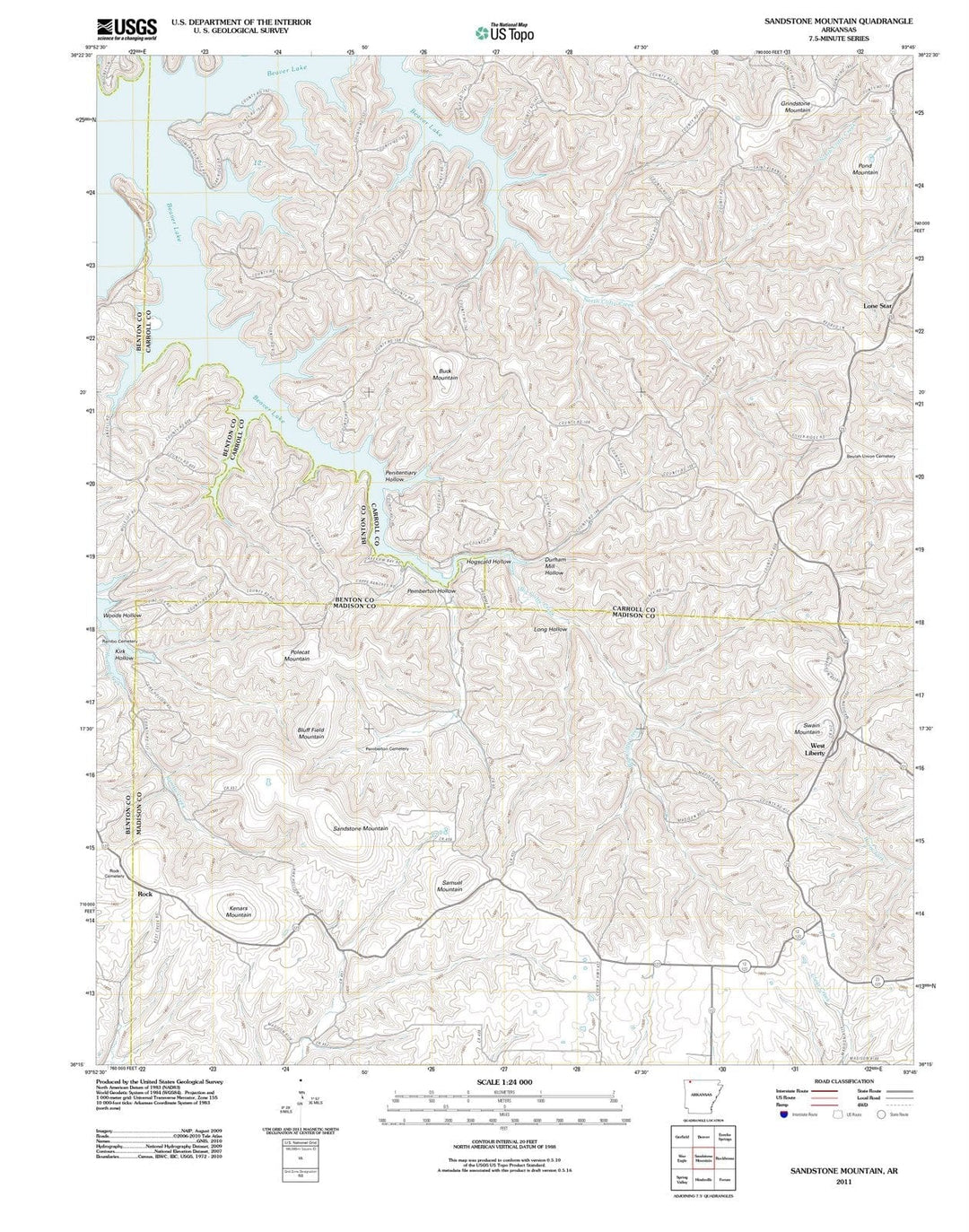 2011 Sandstone Mountain, AR - Arkansas - USGS Topographic Map