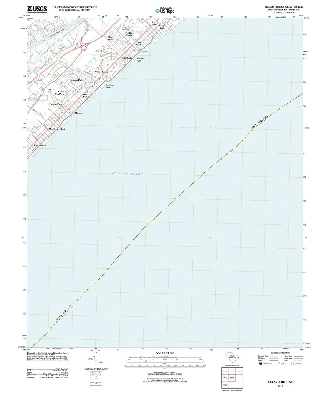 2011 Ocean Forest, SC - South Carolina - USGS Topographic Map