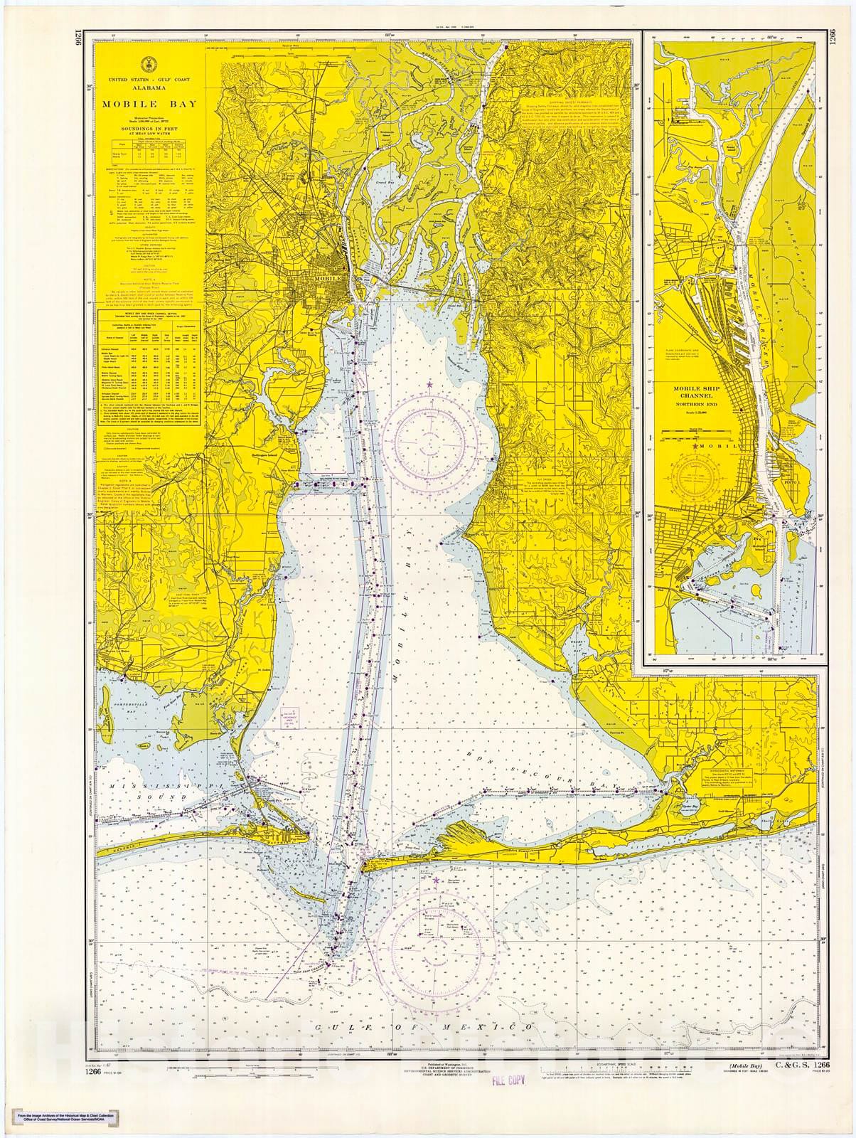 Historic Nautical Map Mobile Bay, 1967 NOAA Chart Alabama (AL) V