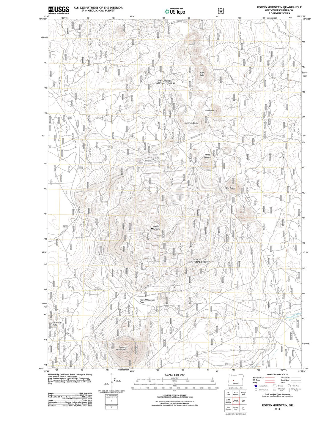 2011 Round Mountain, OR - Oregon - USGS Topographic Map