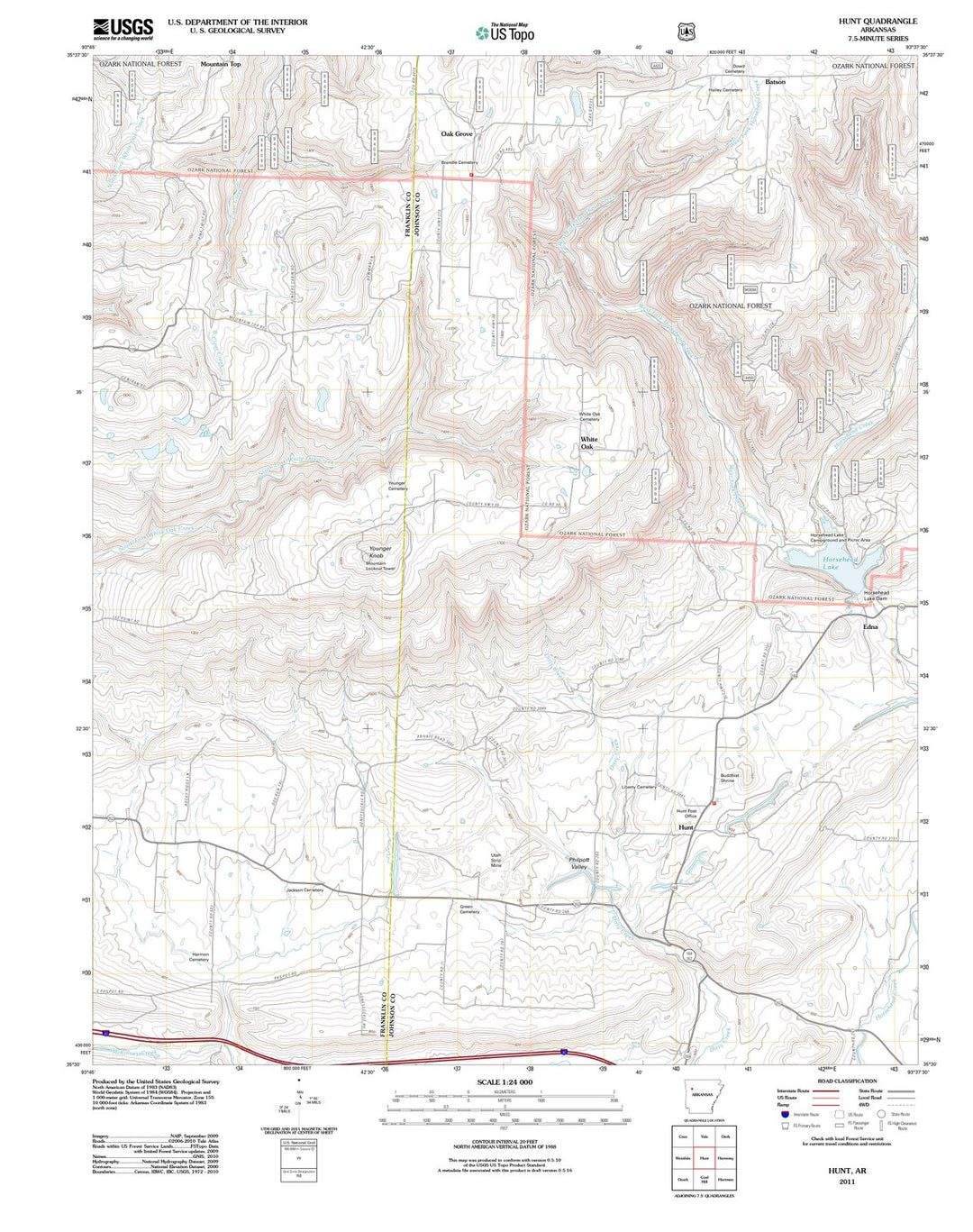 2011 Hunt, AR - Arkansas - USGS Topographic Map