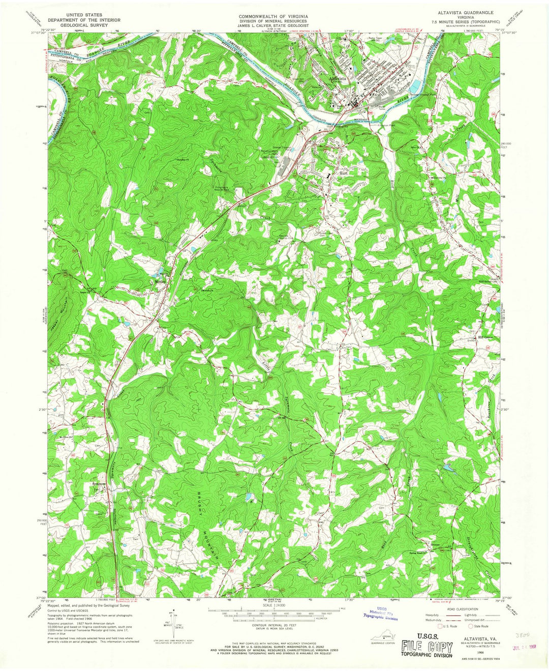 1966 Altavista, VA - Virginia - USGS Topographic Map