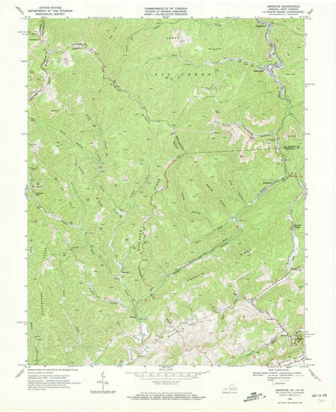 1968 Amonate, VA - Virginia - USGS Topographic Map