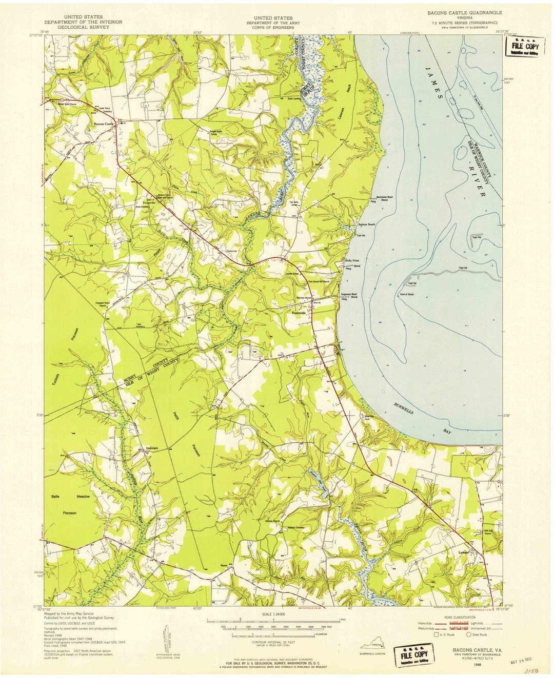 1948 Bacons Castle, VA - Virginia - USGS Topographic Map