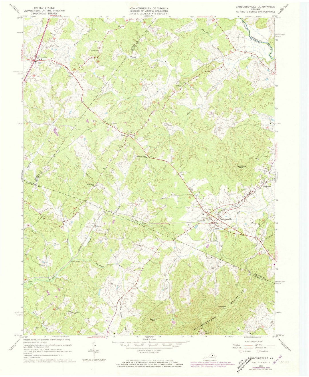 1964 Barboursville, VA - Virginia - USGS Topographic Map