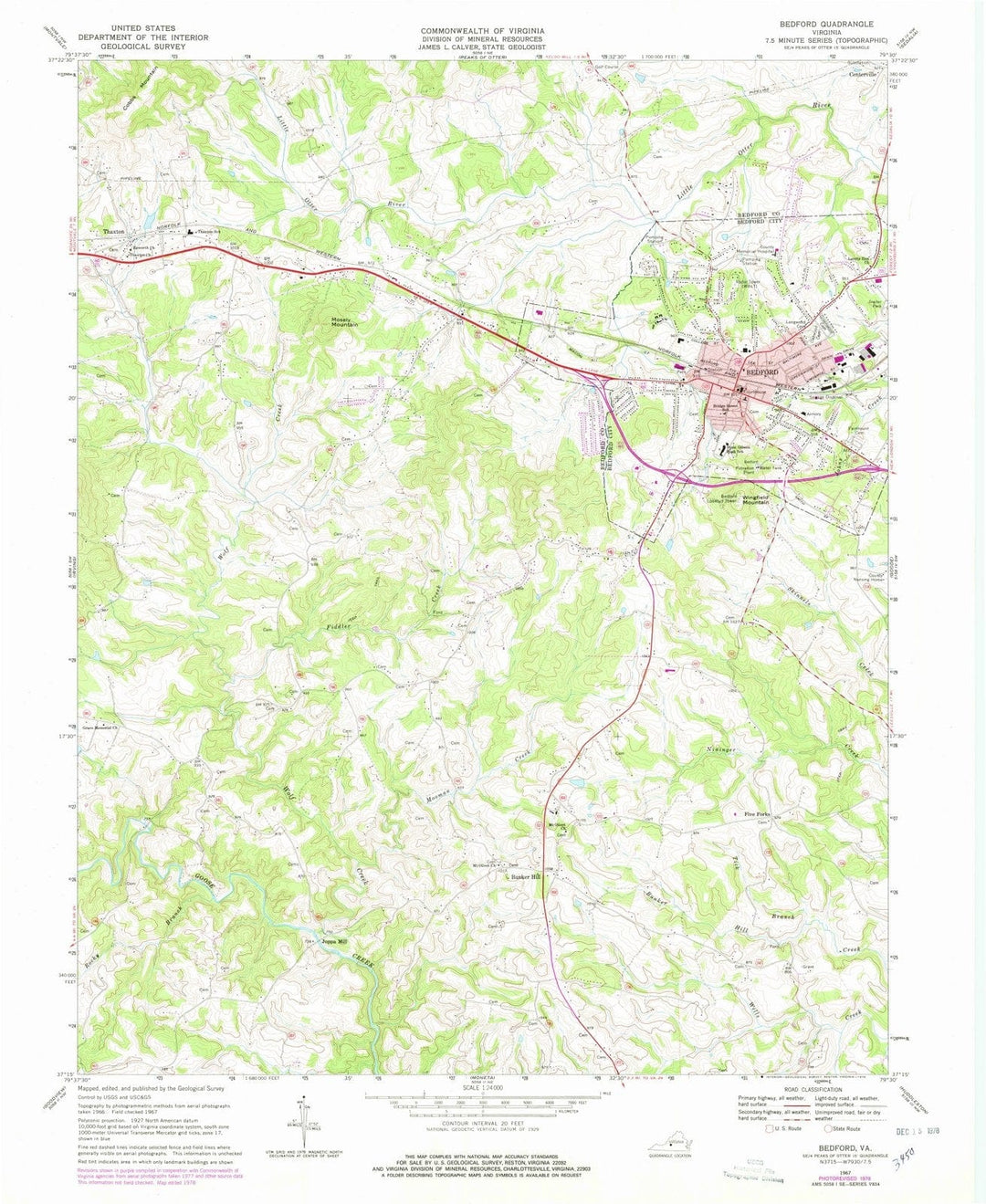 1967 Bedford, VA - Virginia - USGS Topographic Map