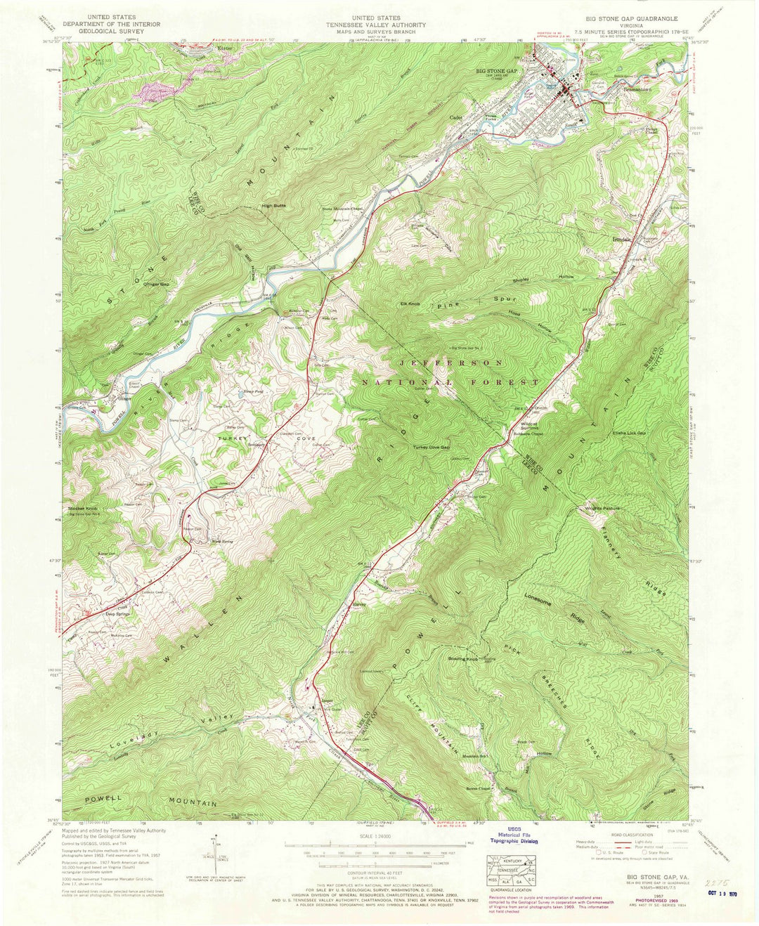 1957 Big Stone Gap, VA - Virginia - USGS Topographic Map