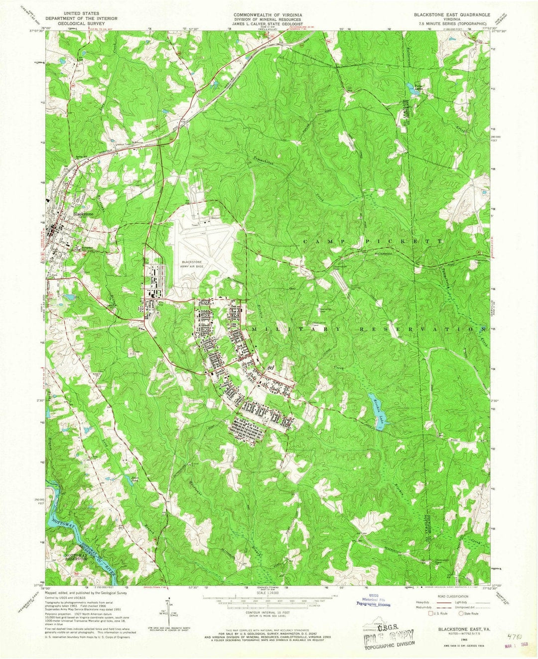 1966 Blackstone East, VA - Virginia - USGS Topographic Map