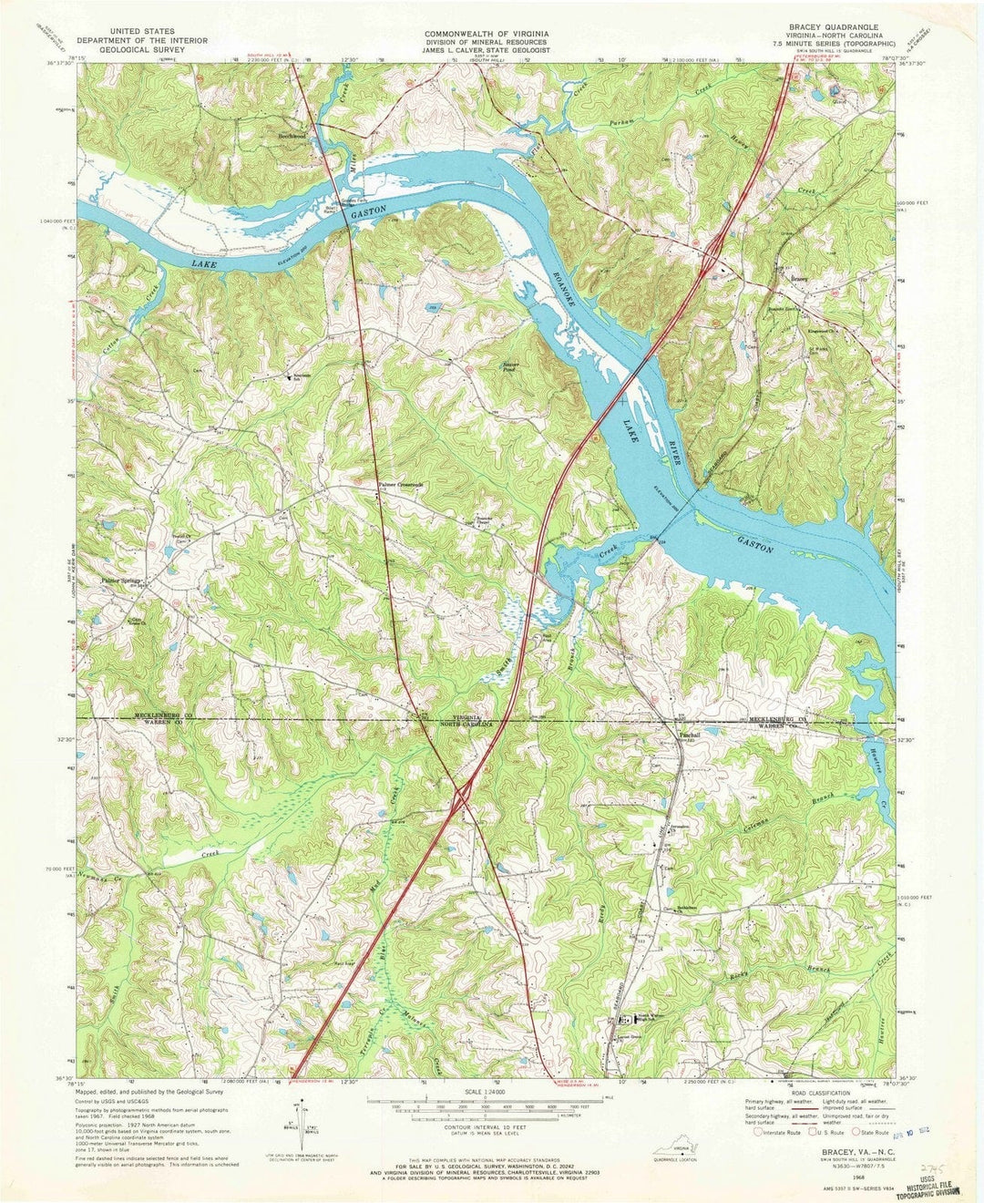 1968 Bracey, VA - Virginia - USGS Topographic Map