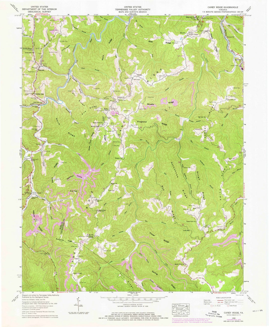 1958 Caney Ridge, VA - Virginia - USGS Topographic Map