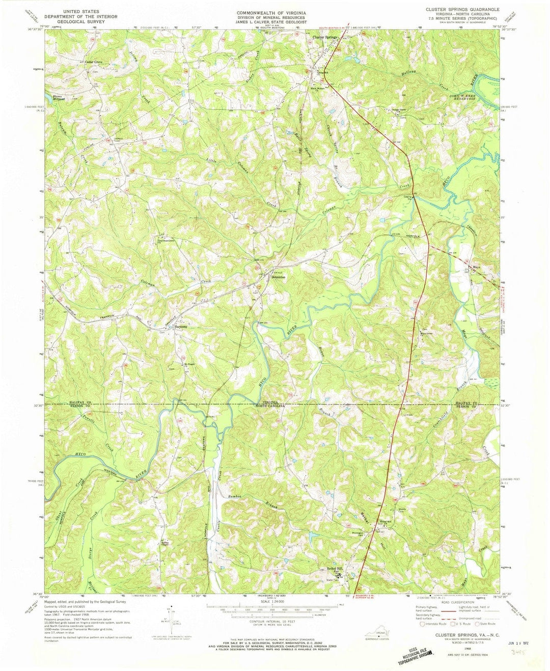 1968 Cluster Springs, VA - Virginia - USGS Topographic Map