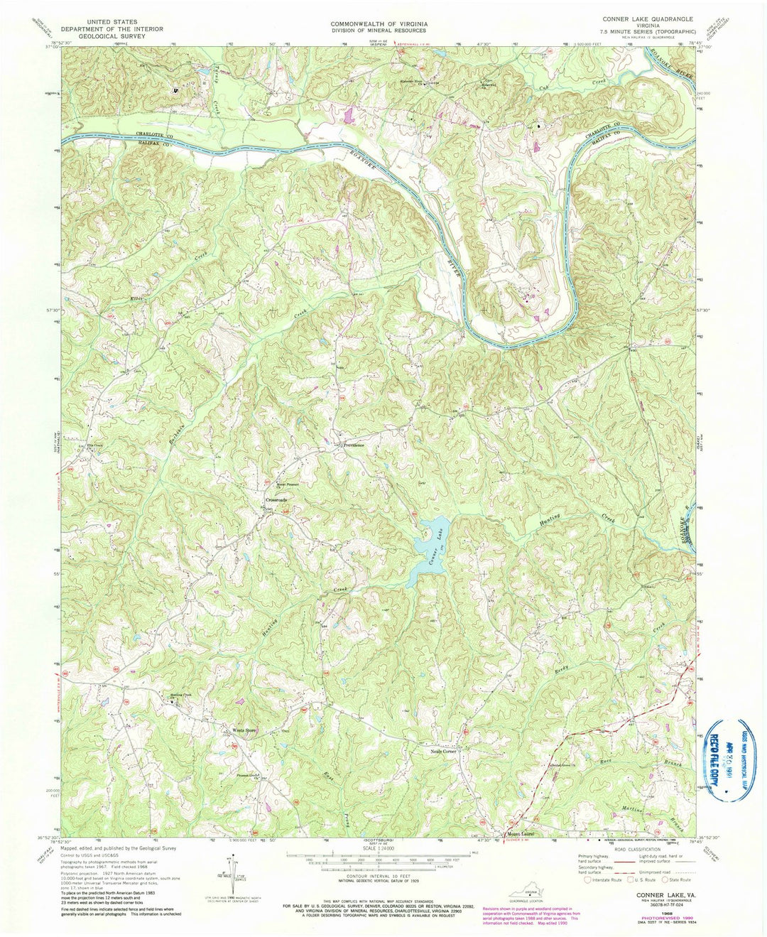 1968 Conner Lake, VA - Virginia - USGS Topographic Map