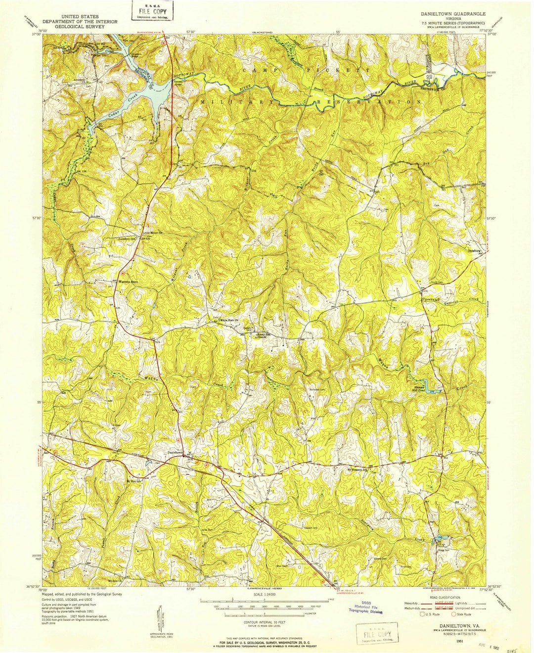 1951 Danieltown, VA - Virginia - USGS Topographic Map