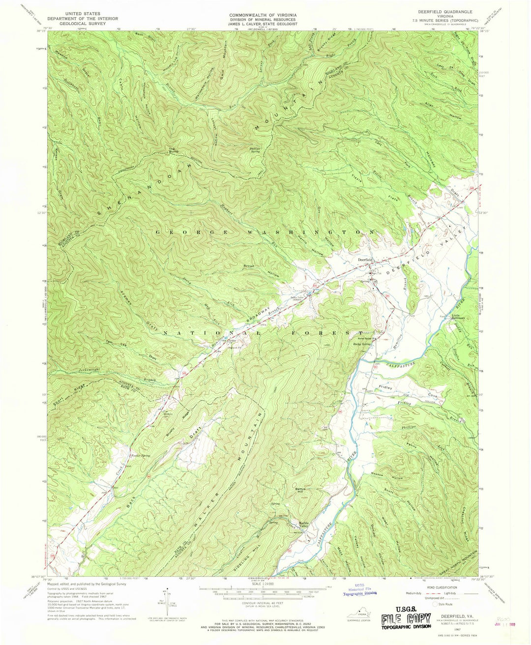 1967 Deerfield, VA - Virginia - USGS Topographic Map
