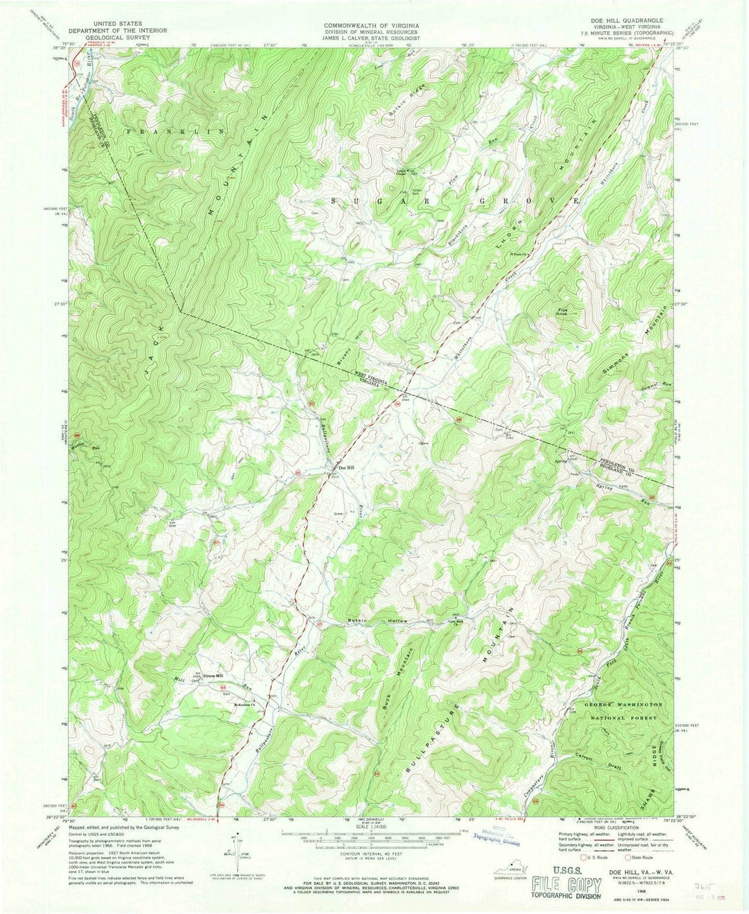 1968 Doe Hill, VA - Virginia - USGS Topographic Map