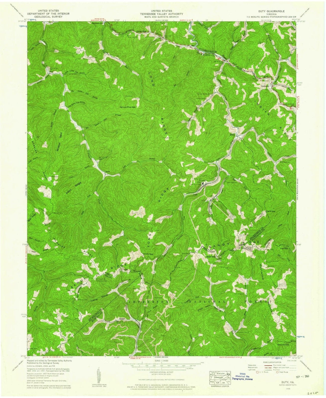 1958 Duty, VA - Virginia - USGS Topographic Map