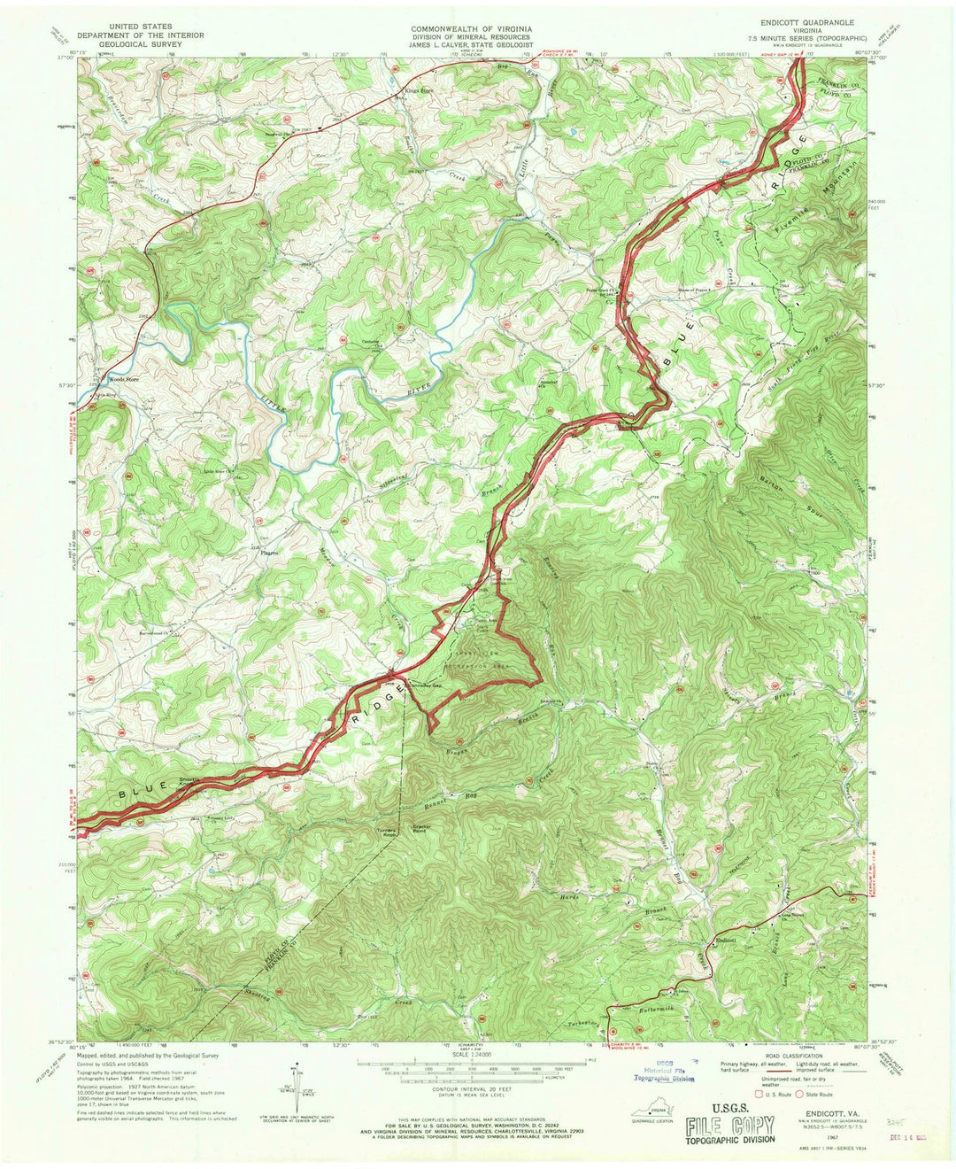 1967 Endicott, VA - Virginia - USGS Topographic Map