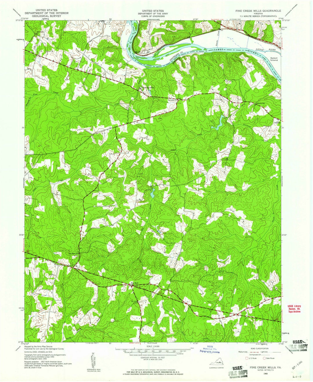 1943 Fine Creek Mills, VA - Virginia - USGS Topographic Map