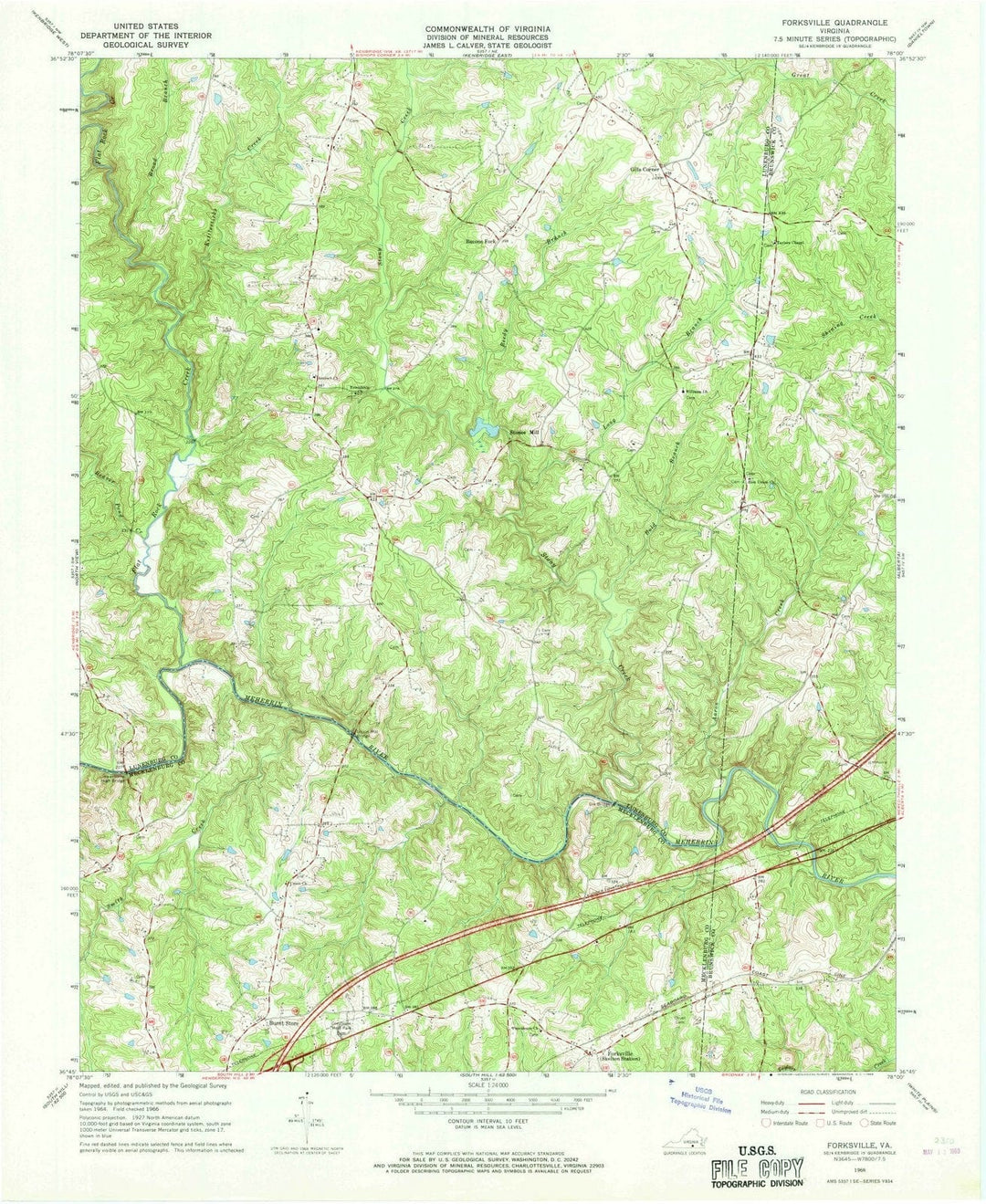 1966 Forksville, VA - Virginia - USGS Topographic Map
