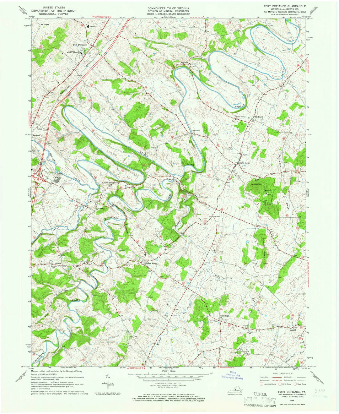 1964 Fortefiance, VA - Virginia - USGS Topographic Map
