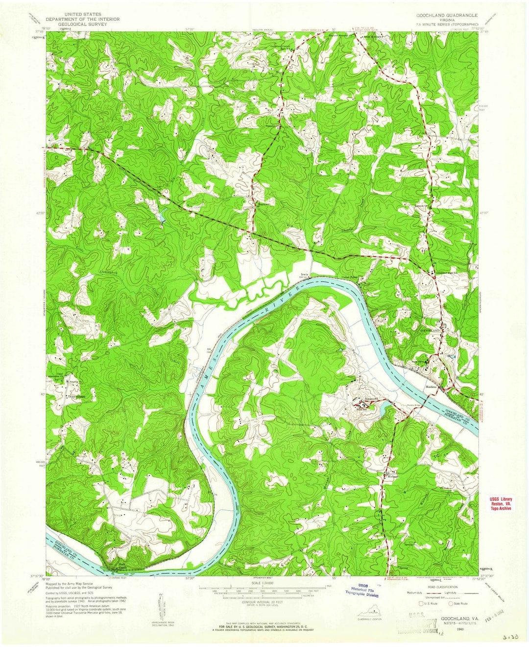 1943 Goochland, VA - Virginia - USGS Topographic Map