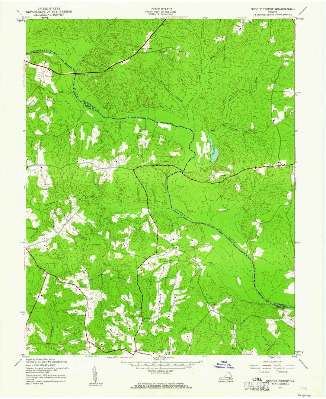 1943 Goodes Bridge, VA - Virginia - USGS Topographic Map