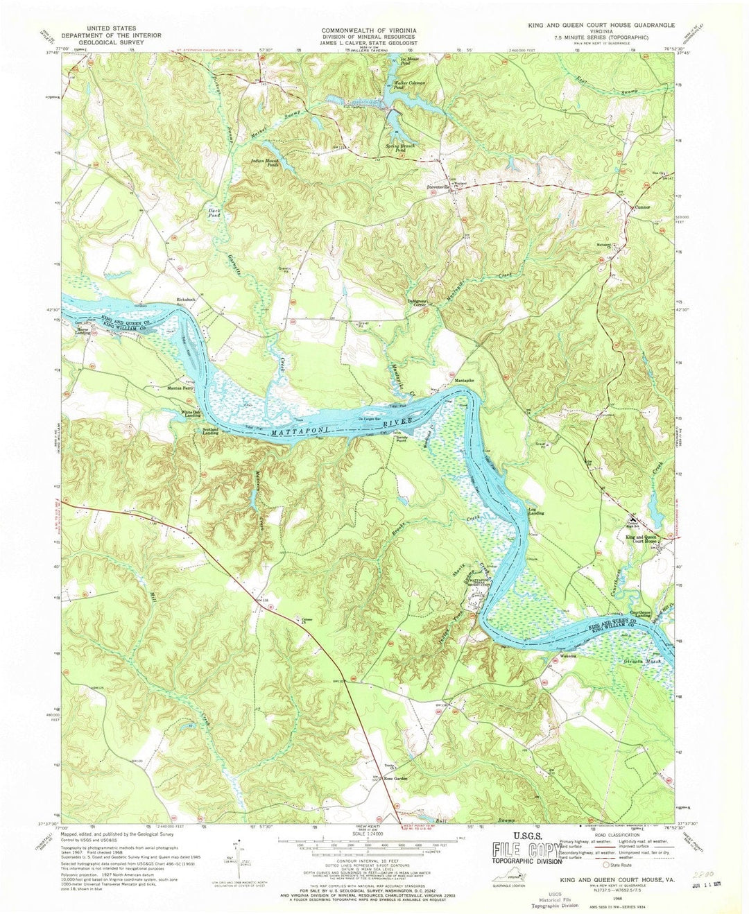 1968 King and Queen Court House, VA - Virginia - USGS Topographic Map