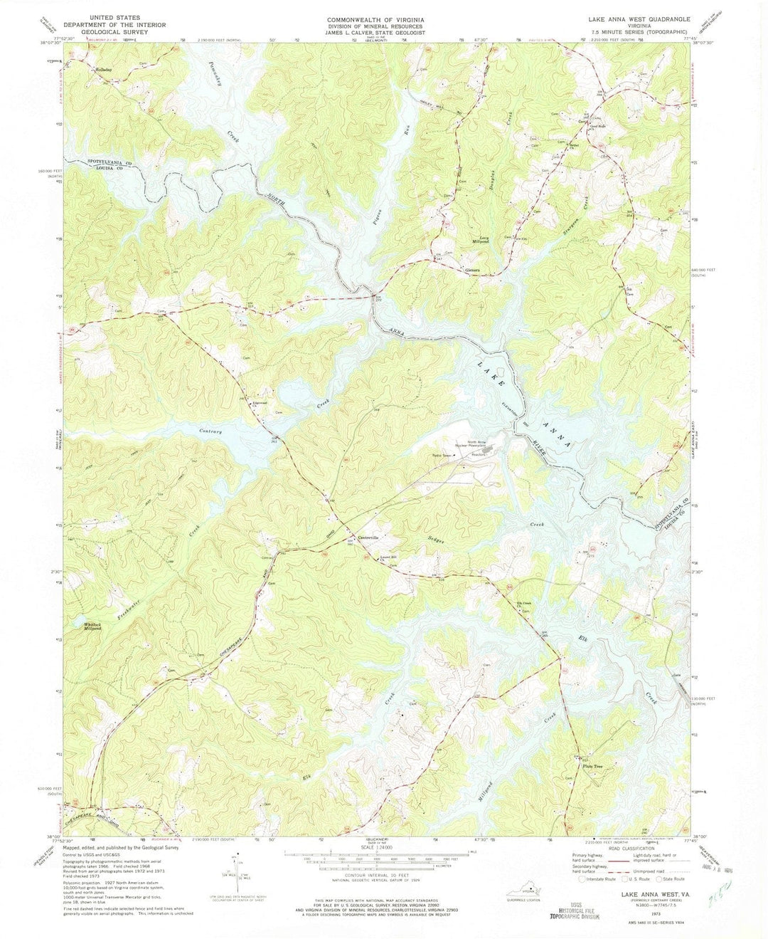 1973 Lake Anna West, VA - Virginia - USGS Topographic Map