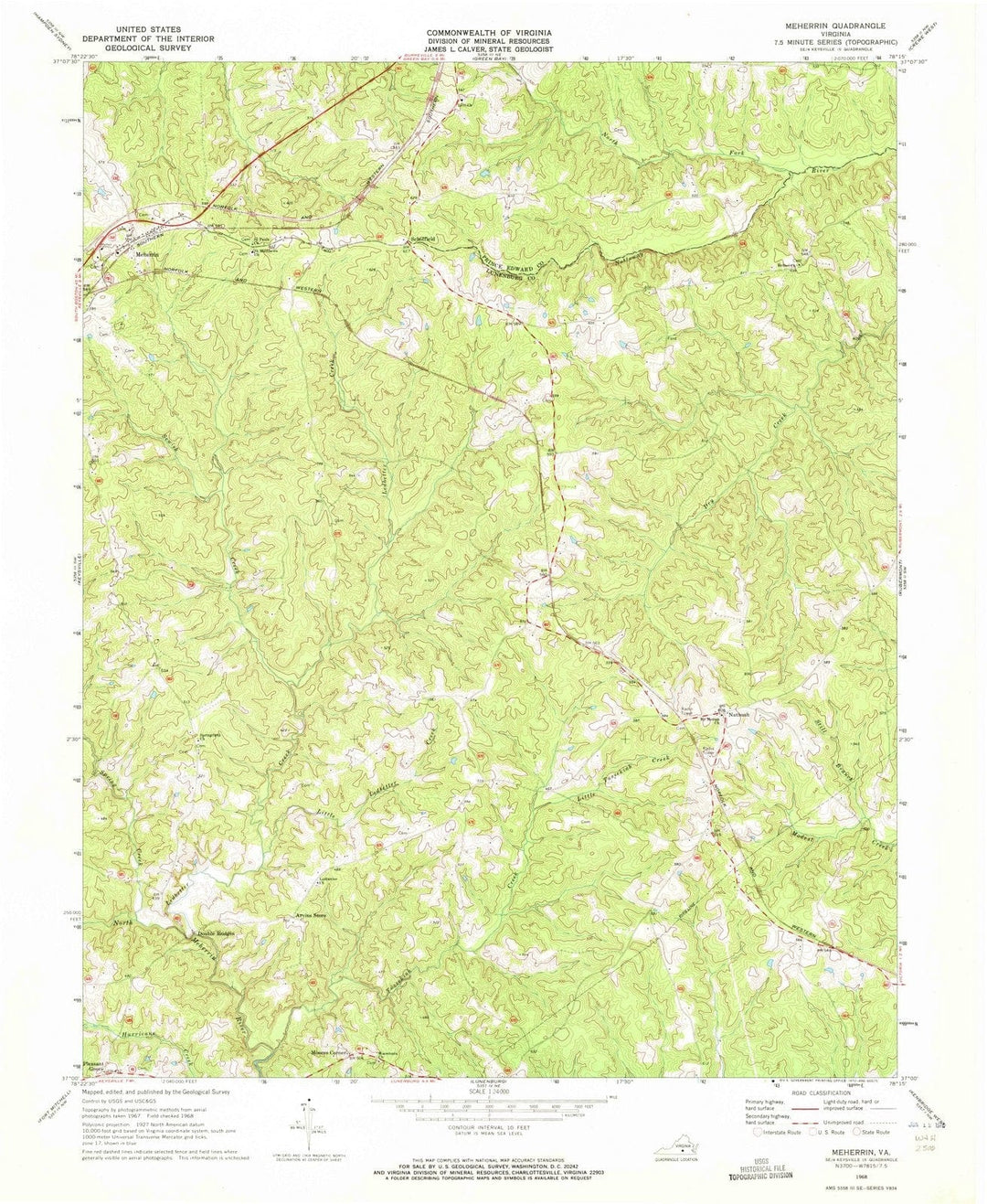 1968 Meherrin, VA - Virginia - USGS Topographic Map