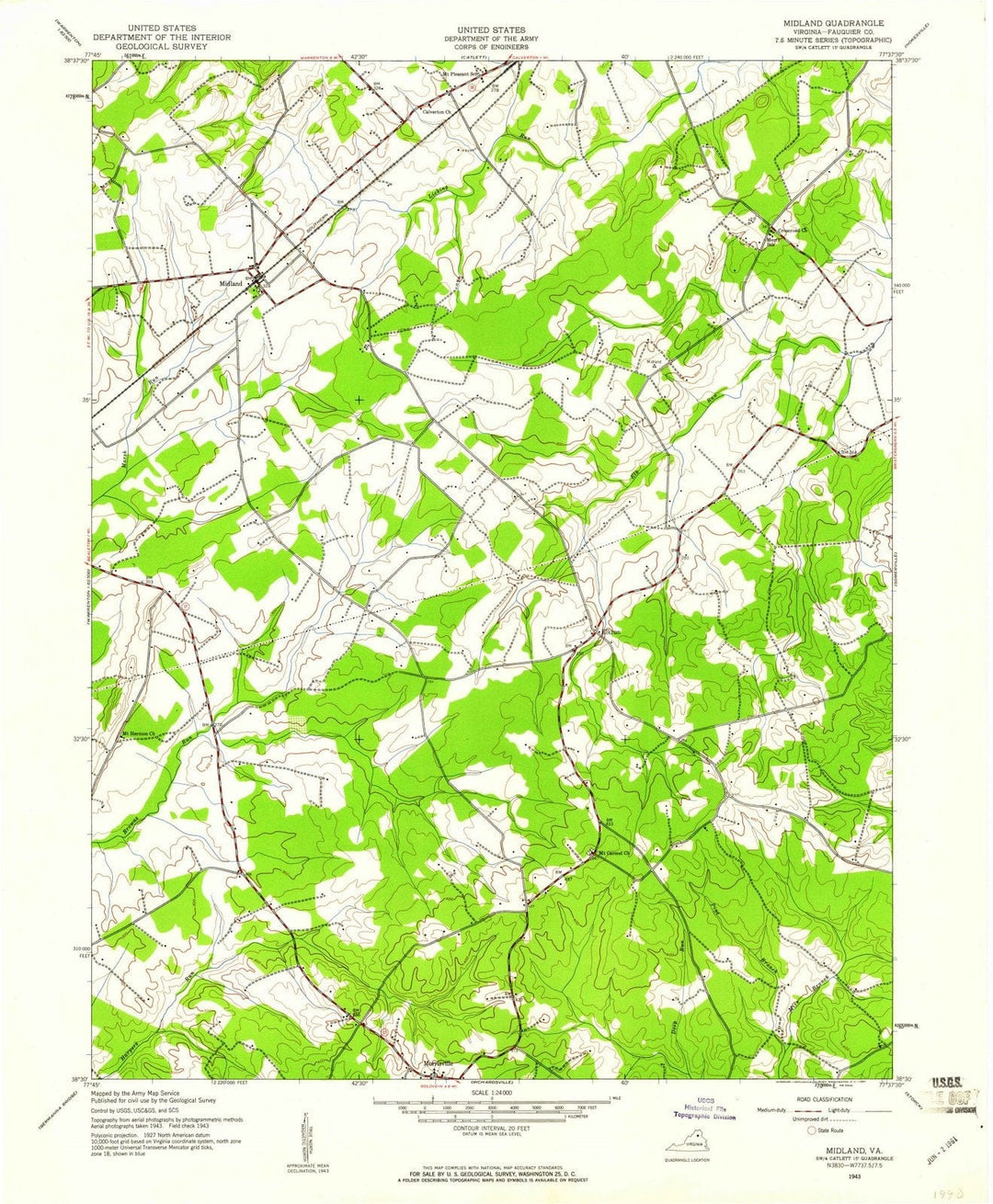 1943 Midland, VA - Virginia - USGS Topographic Map