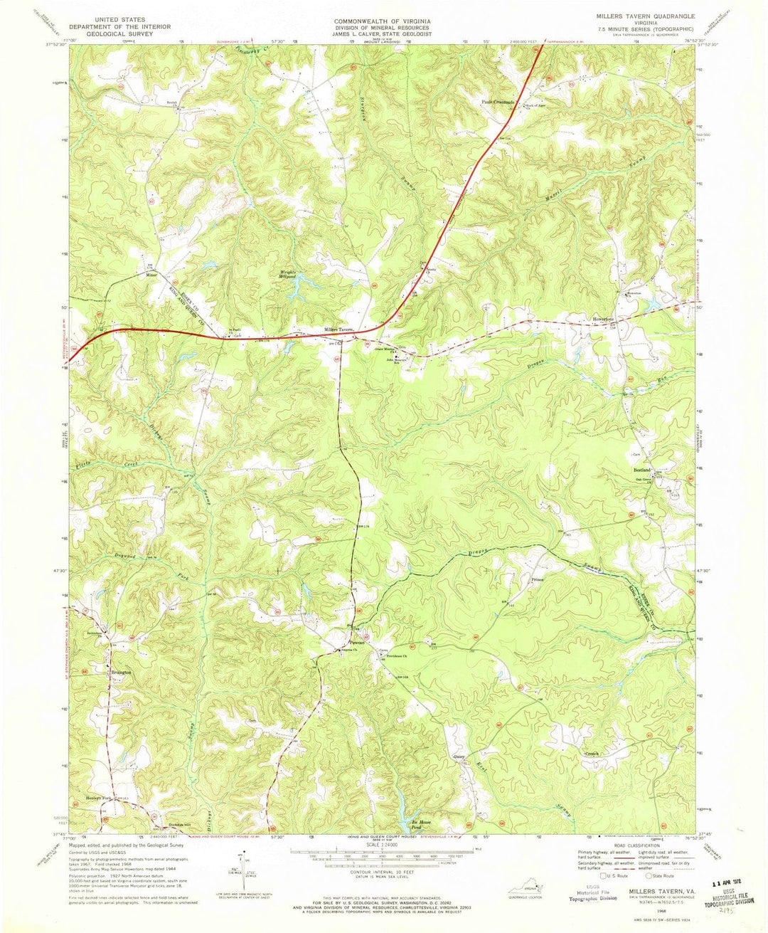 1968 Millers Tavern, VA - Virginia - USGS Topographic Map