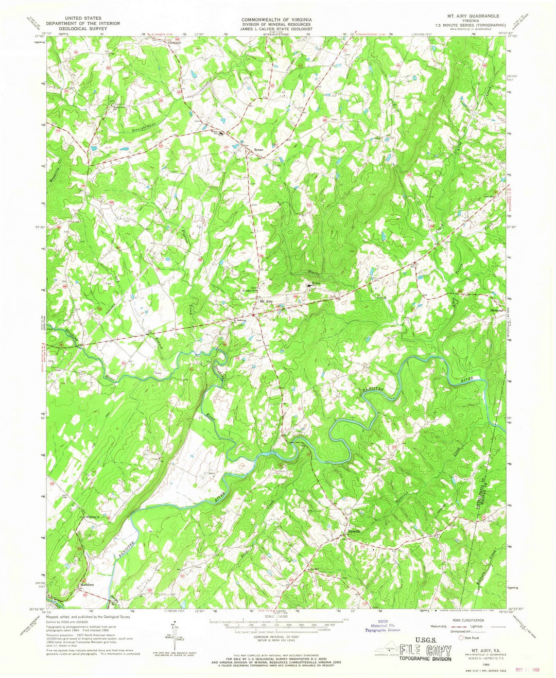 1966 Mt Airy, VA - Virginia - USGS Topographic Map